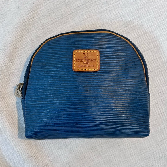 Vintage Louis Vuitton Cosmetic Pouch Leather Blue - Picture 2 of 7